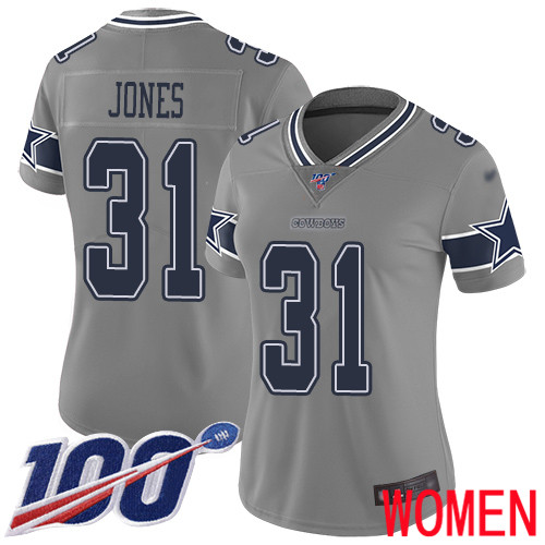 Women Dallas Cowboys Limited Gray Byron Jones #31 100th Season Inverted Legend NFL Jersey